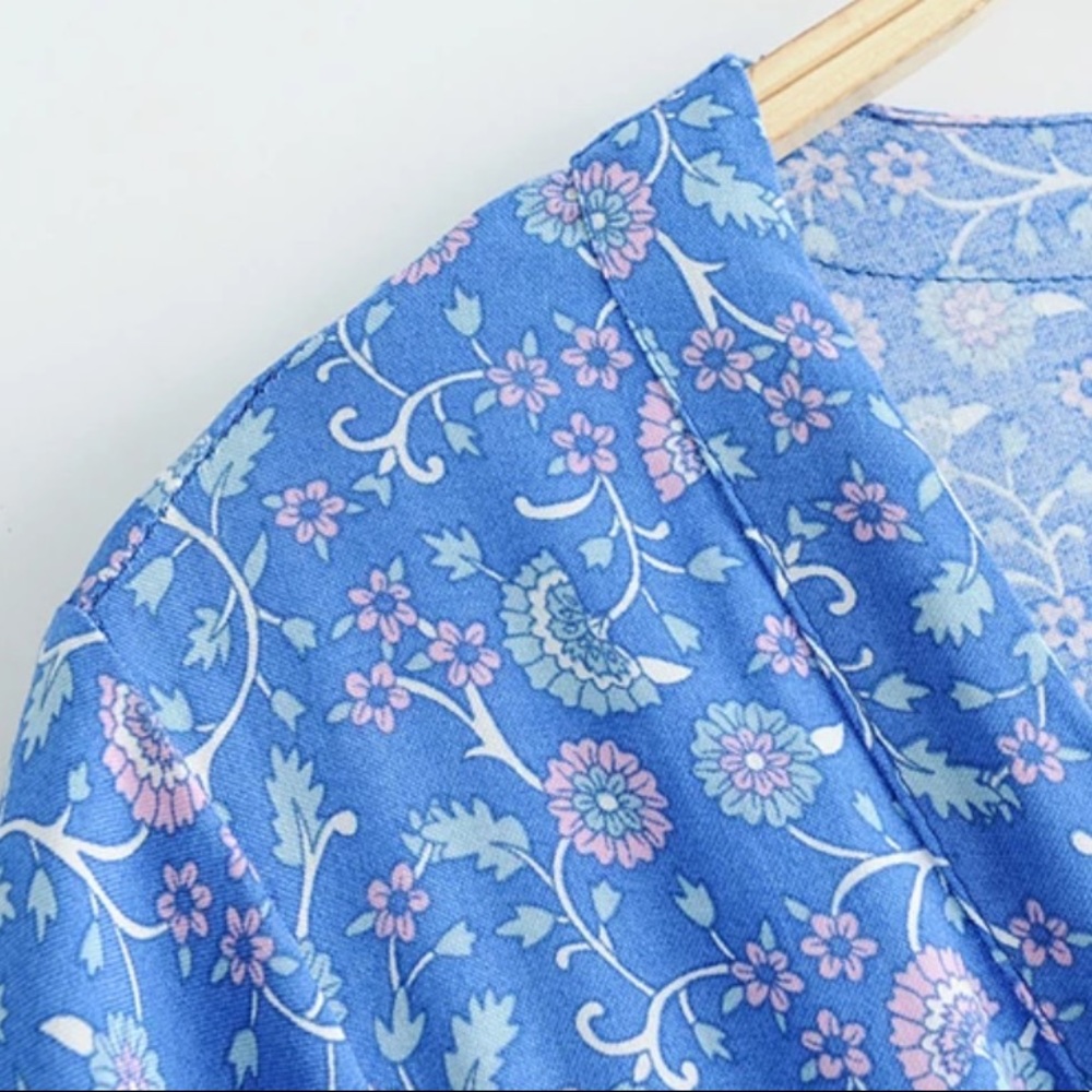 Bohemian Floral Print Maxi Dress Blue Gypsy - Picture 6 of 16